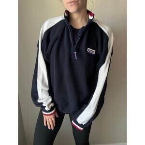 Chaps Ralph Lauren Quarter Zip Sweater sporty y2k ladcore stripe 90s y2k style